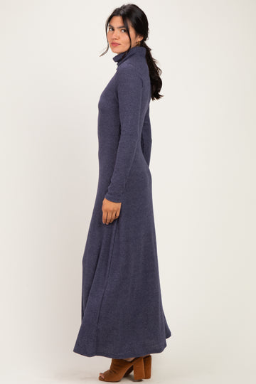 Navy Turtleneck Long Sleeve Maxi Dress