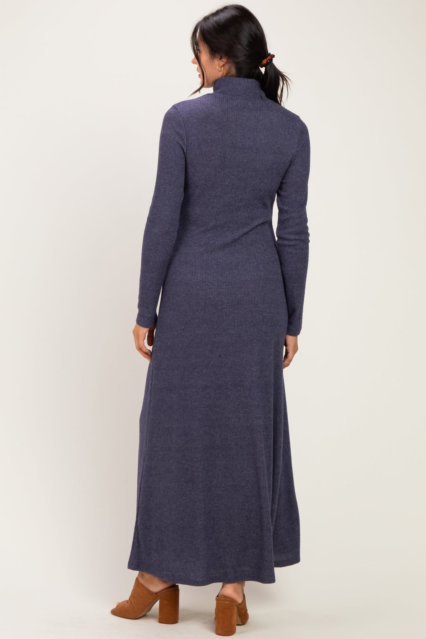 Navy Turtleneck Long Sleeve Maxi Dress
