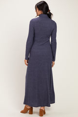 Navy Turtleneck Long Sleeve Maxi Dress