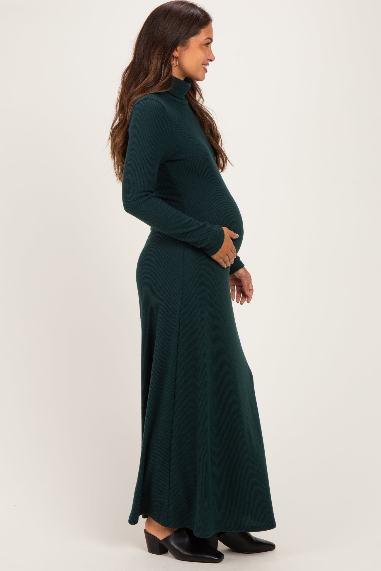 Hunter Green Turtleneck Long Sleeve Maternity Maxi Dress