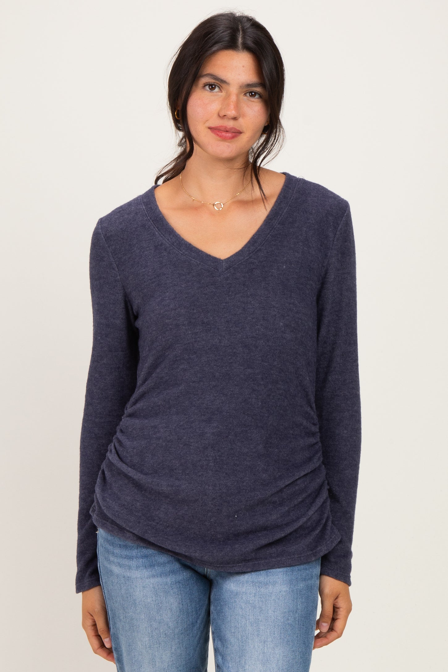 Navy Long Sleeve V-Neck Top