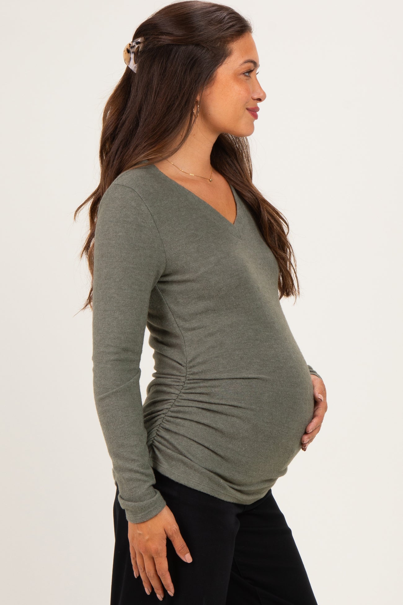 Olive Long Sleeve V-Neck Maternity Top