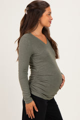Olive Long Sleeve V-Neck Maternity Top