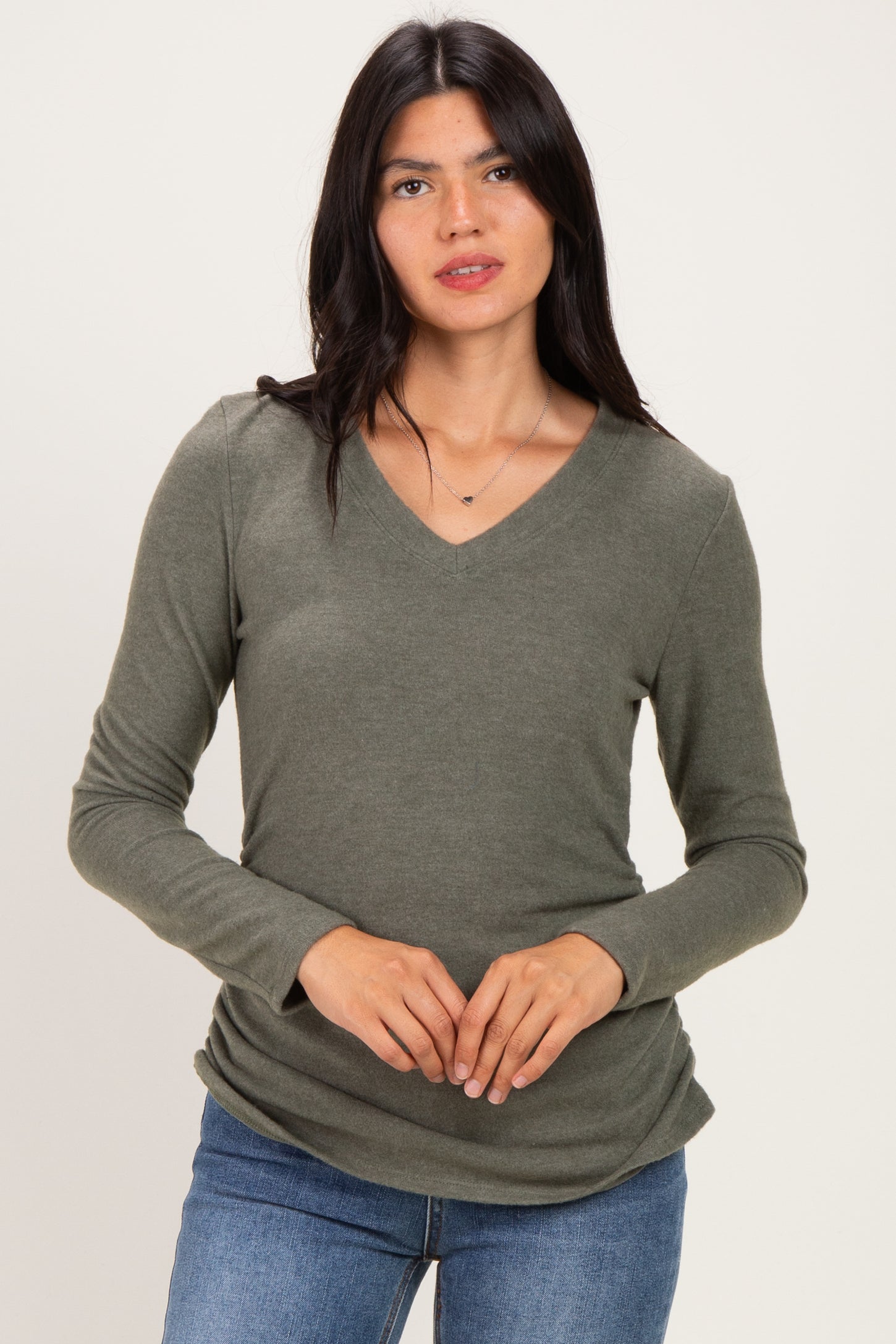 Olive Long Sleeve V-Neck Maternity Top