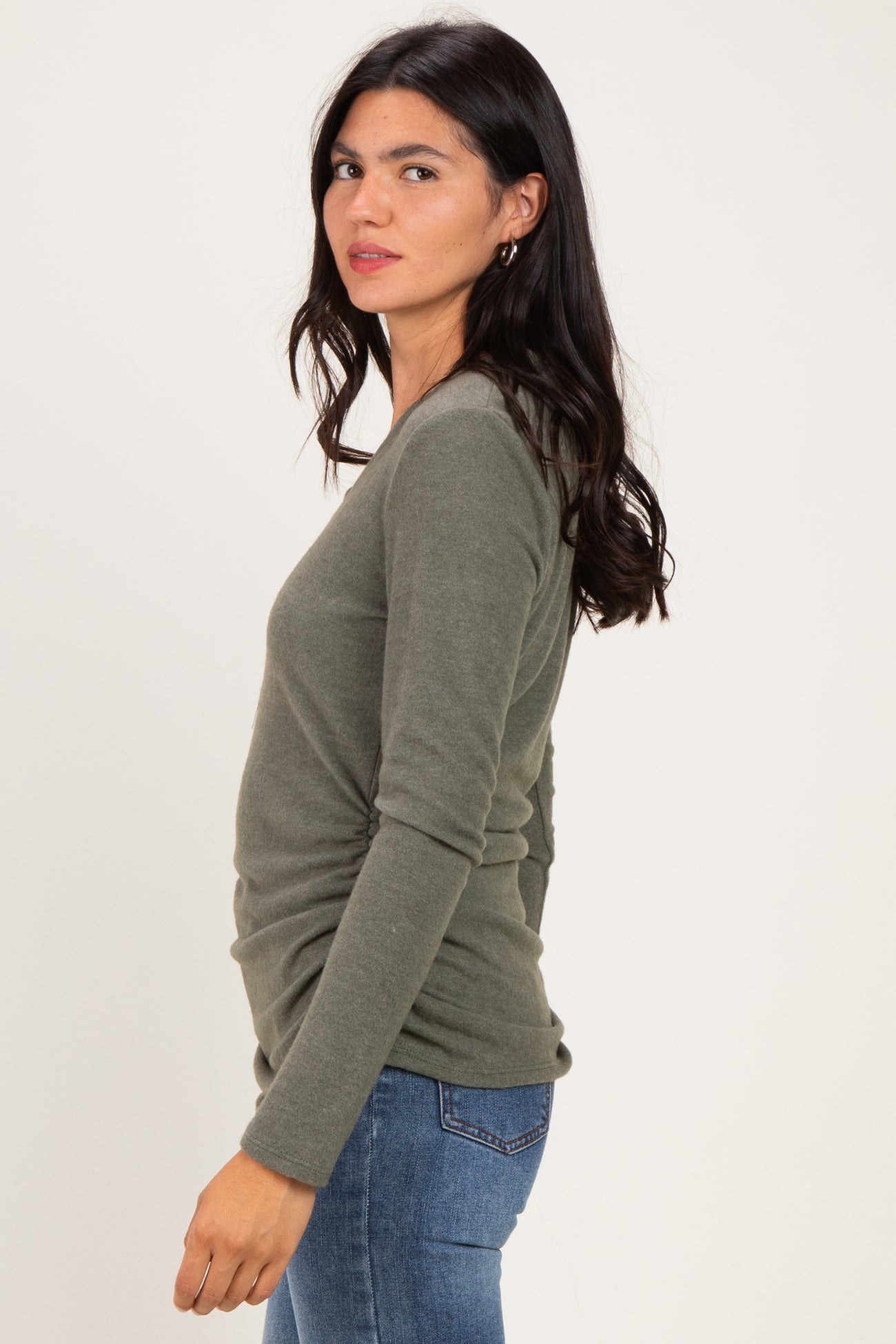 Olive Long Sleeve V-Neck Top