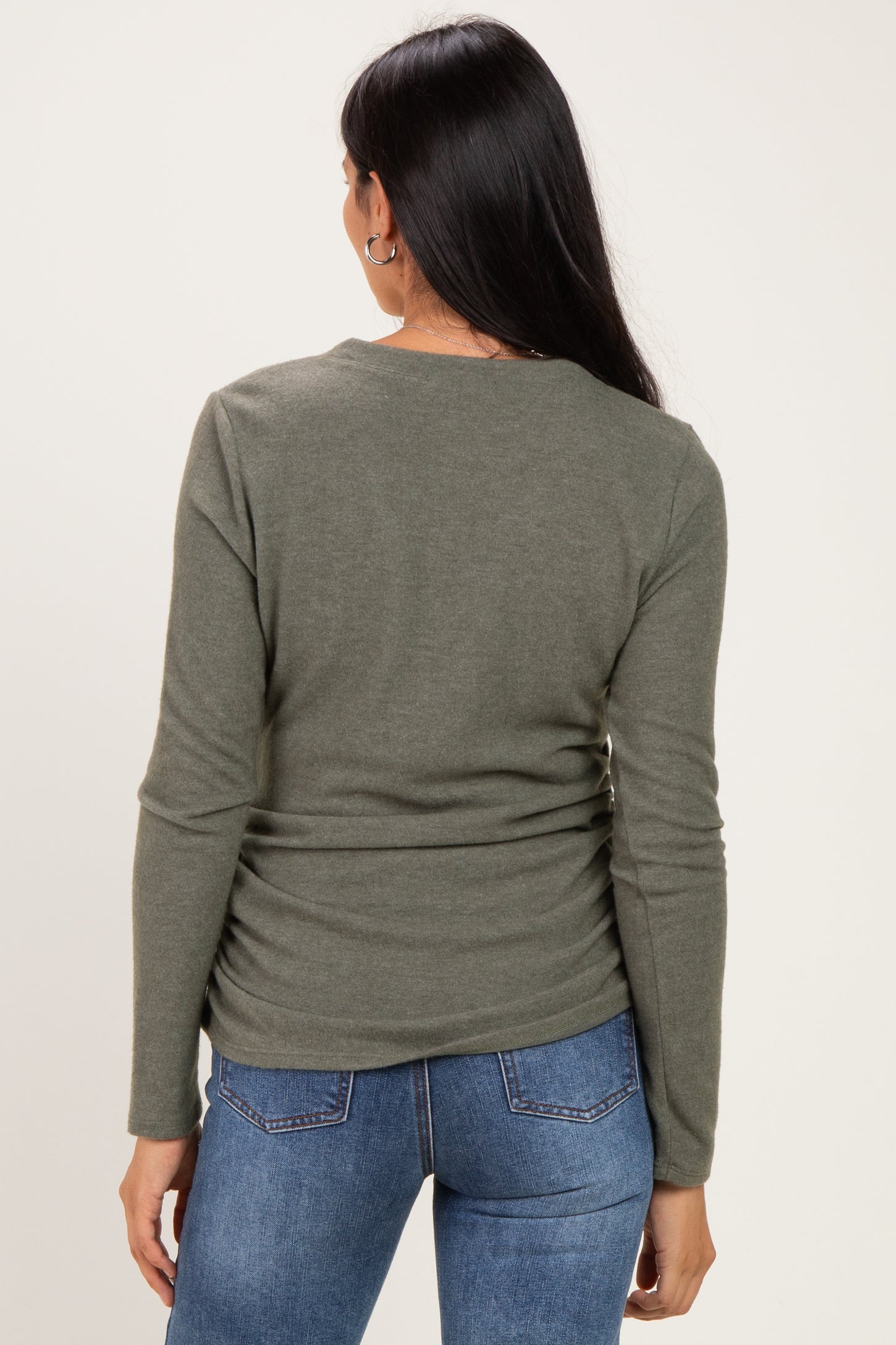 Olive Long Sleeve V-Neck Top