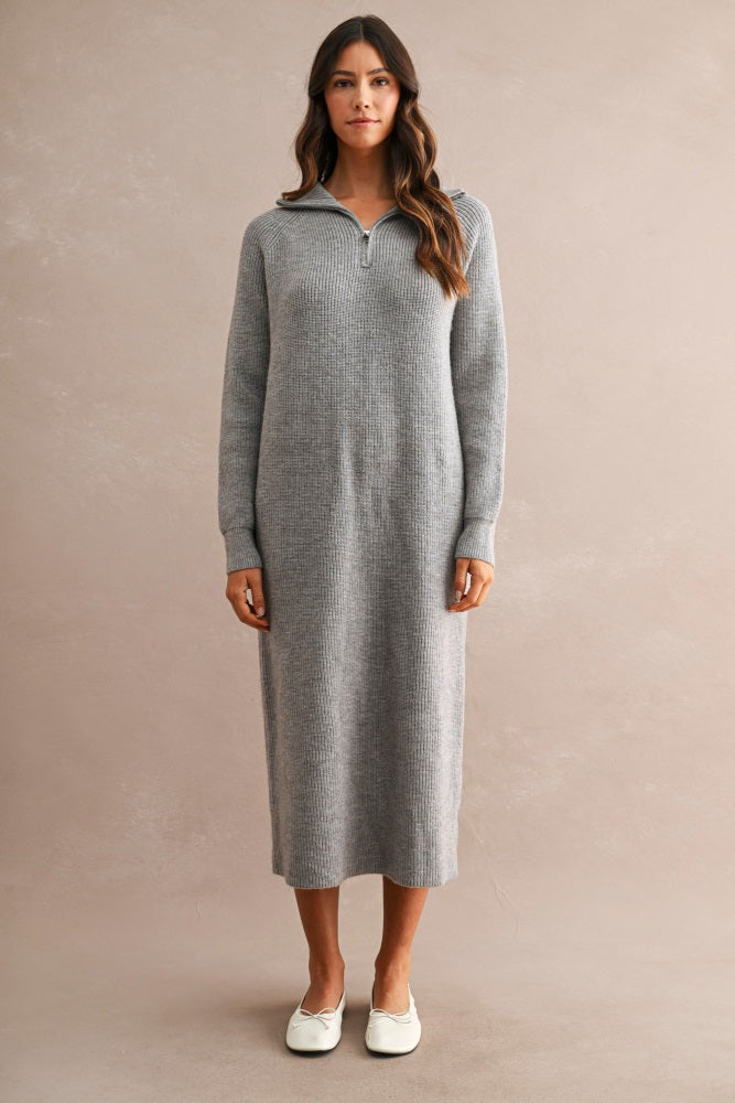 Grey Ribbed Knit Half-Zip Maternity Midi Sweater Dress – PinkBlush