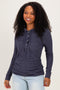 Navy Long Sleeve Button Front Long Sleeve Fitted Top