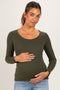 Olive Lettuce Hem Fitted Long Sleeve Maternity Top