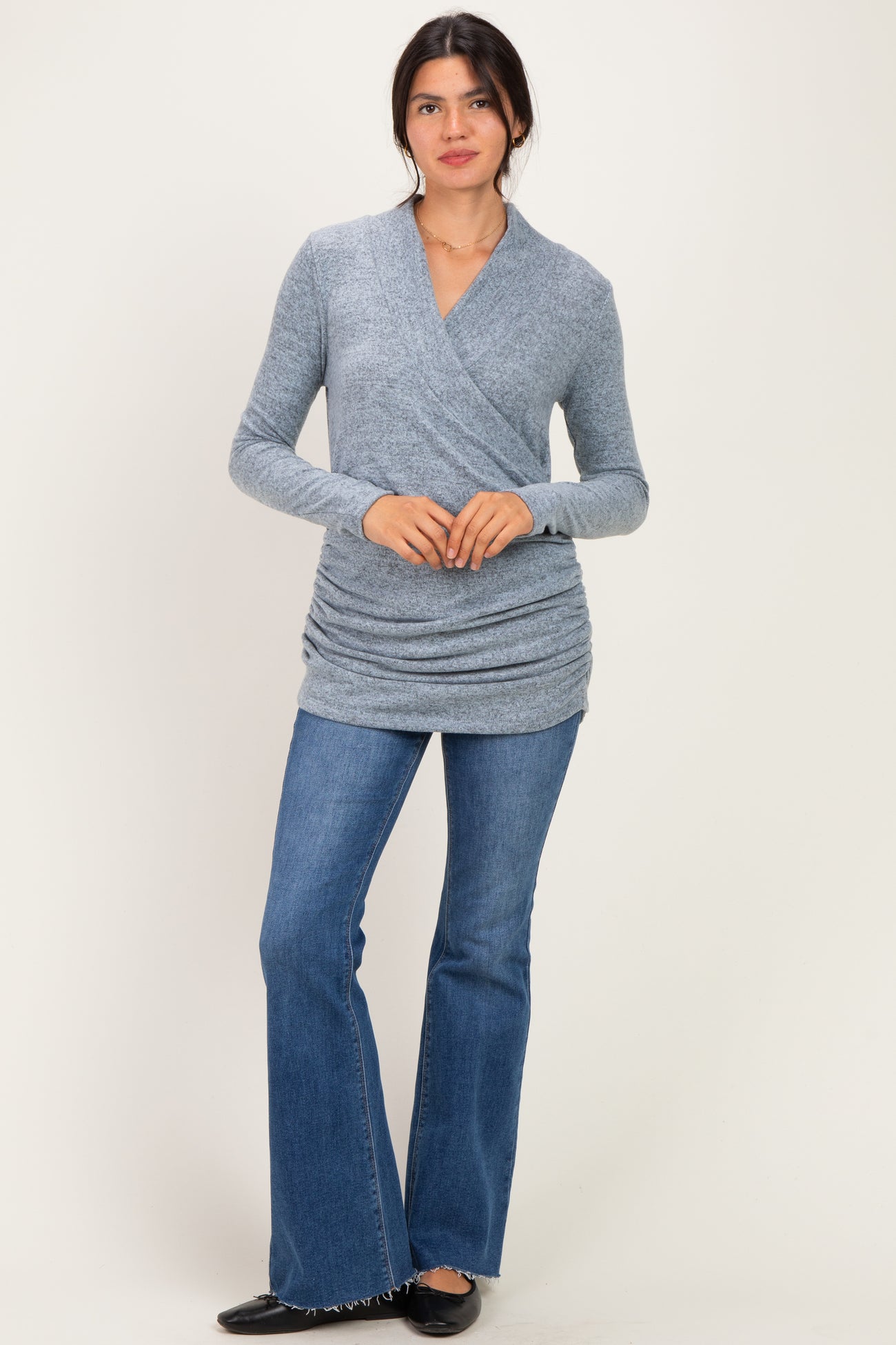 Light Blue Soft Heathered Draped Wrap Nursing Top