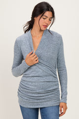 Light Blue Soft Heathered Draped Wrap Nursing Top