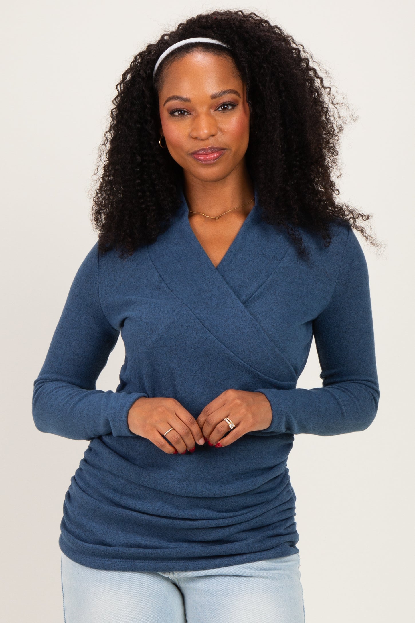 Navy Soft Heathered Draped Wrap Nursing Top