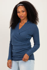 Navy Soft Heathered Draped Wrap Nursing Top