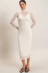 Cream Ribbed Mesh Knit Maternity Midi Dress