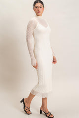 Cream Ribbed Mesh Knit Midi Dress