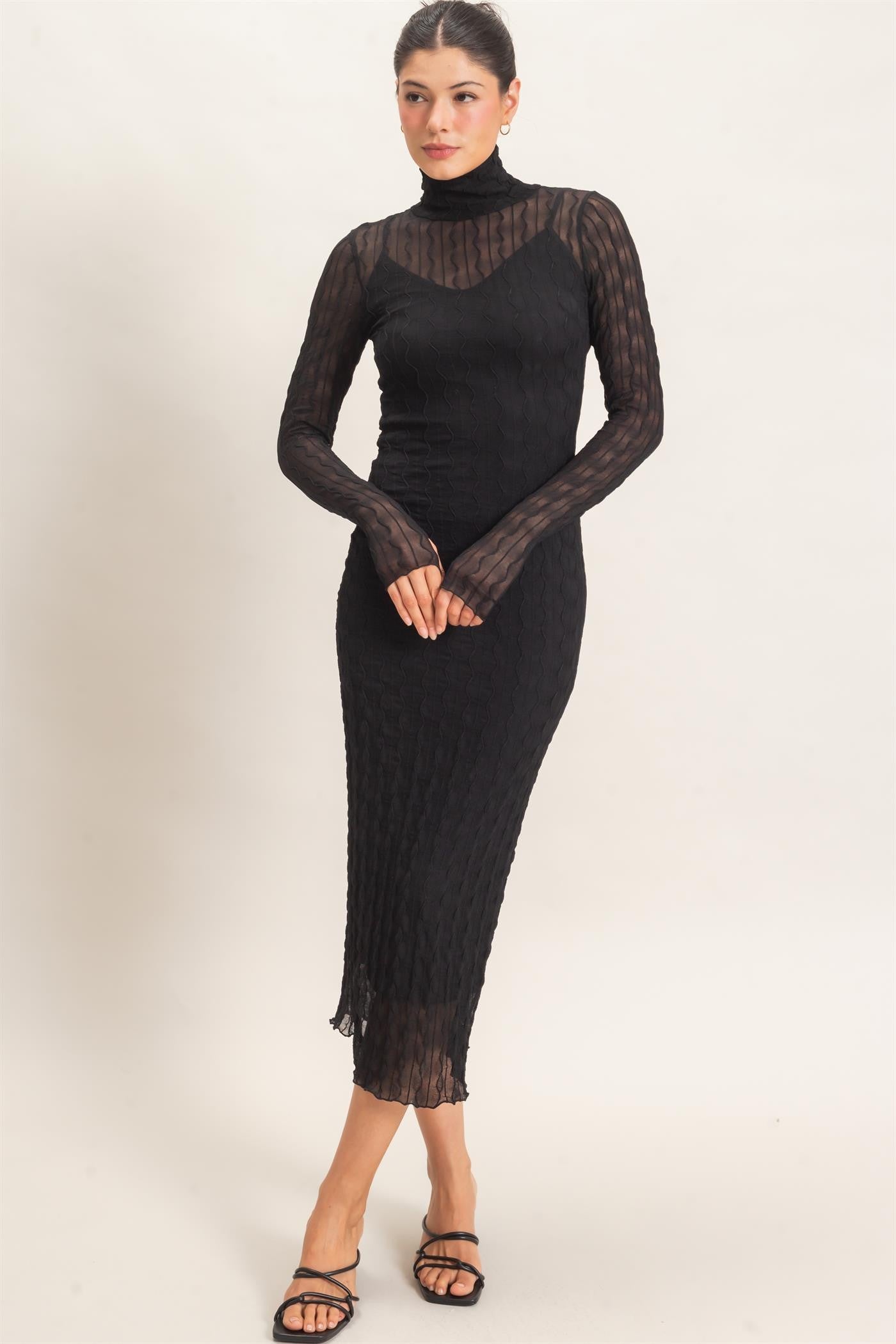 mesh knit dress Black Ribbed Midi largest part of hip Size:XL / XXL COTTON CITIZEN The Verona flower girl gift