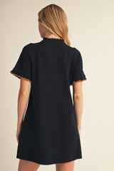 Black Contrast Ruffle T-Shirt Dress