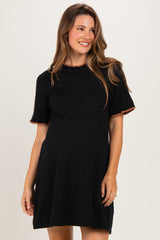Black Contrast Ruffle Maternity T-Shirt Dress