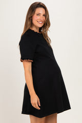 Black Contrast Ruffle Maternity T-Shirt Dress
