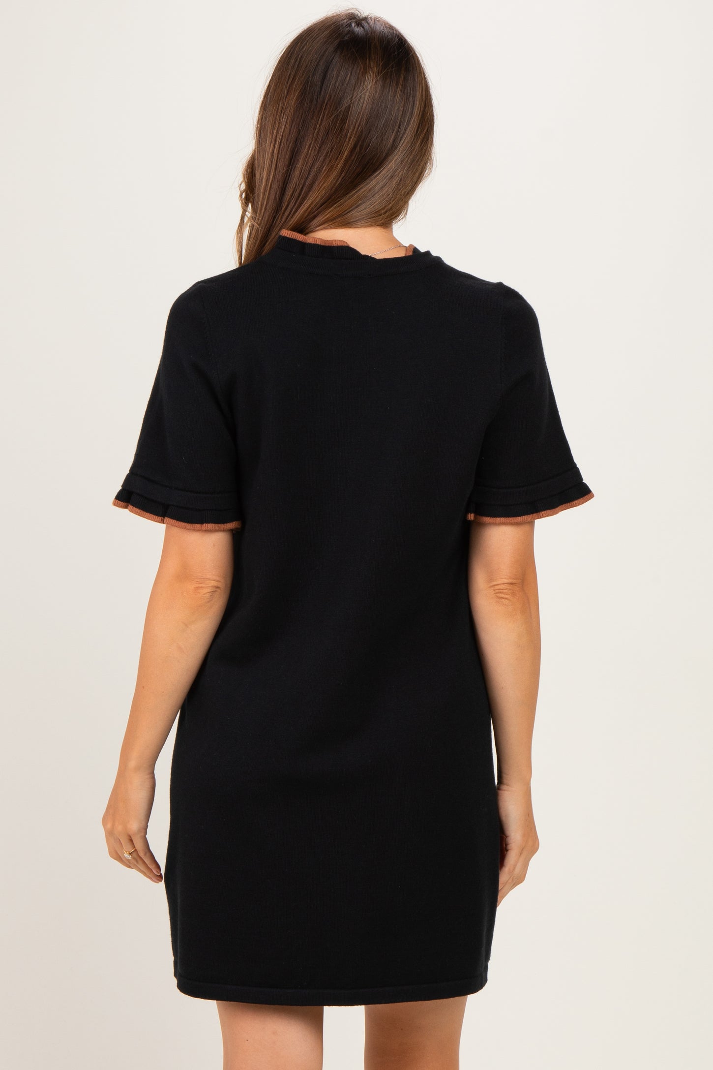 Black Contrast Ruffle Maternity T-Shirt Dress