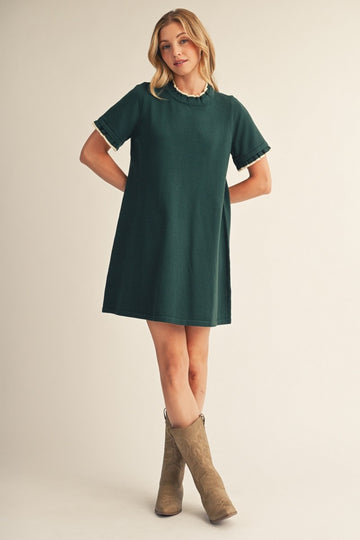 Hunter Green Contrast Ruffle T-Shirt Dress
