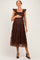 Brown Smocked Polka Dot Tulle Maternity Midi Dress