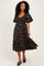 Black Smocked Flutter Sleeve Daisy Print Midi Dress