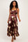 Wine Satin Floral Midi Dress