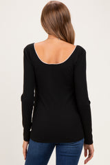 Black Ribbed Rosette Trim Detail Maternity Long Sleeve Top