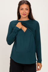 Hunter Green Maternity & Nursing Lift-Up Long Sleeve Top