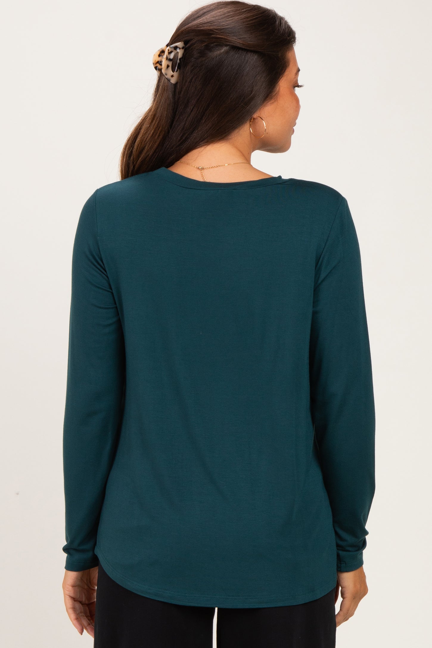 Hunter Green Maternity & Nursing Lift-Up Long Sleeve Top