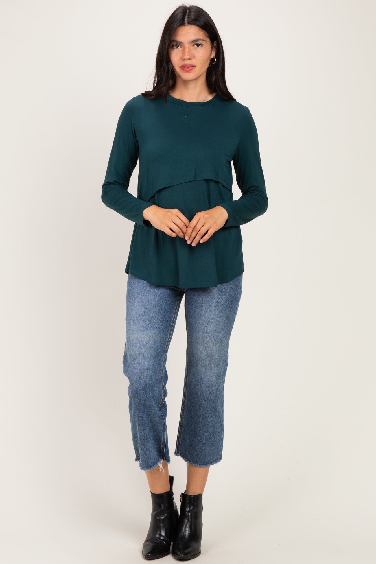 Hunter Green Nursing Lift-Up Long Sleeve Top