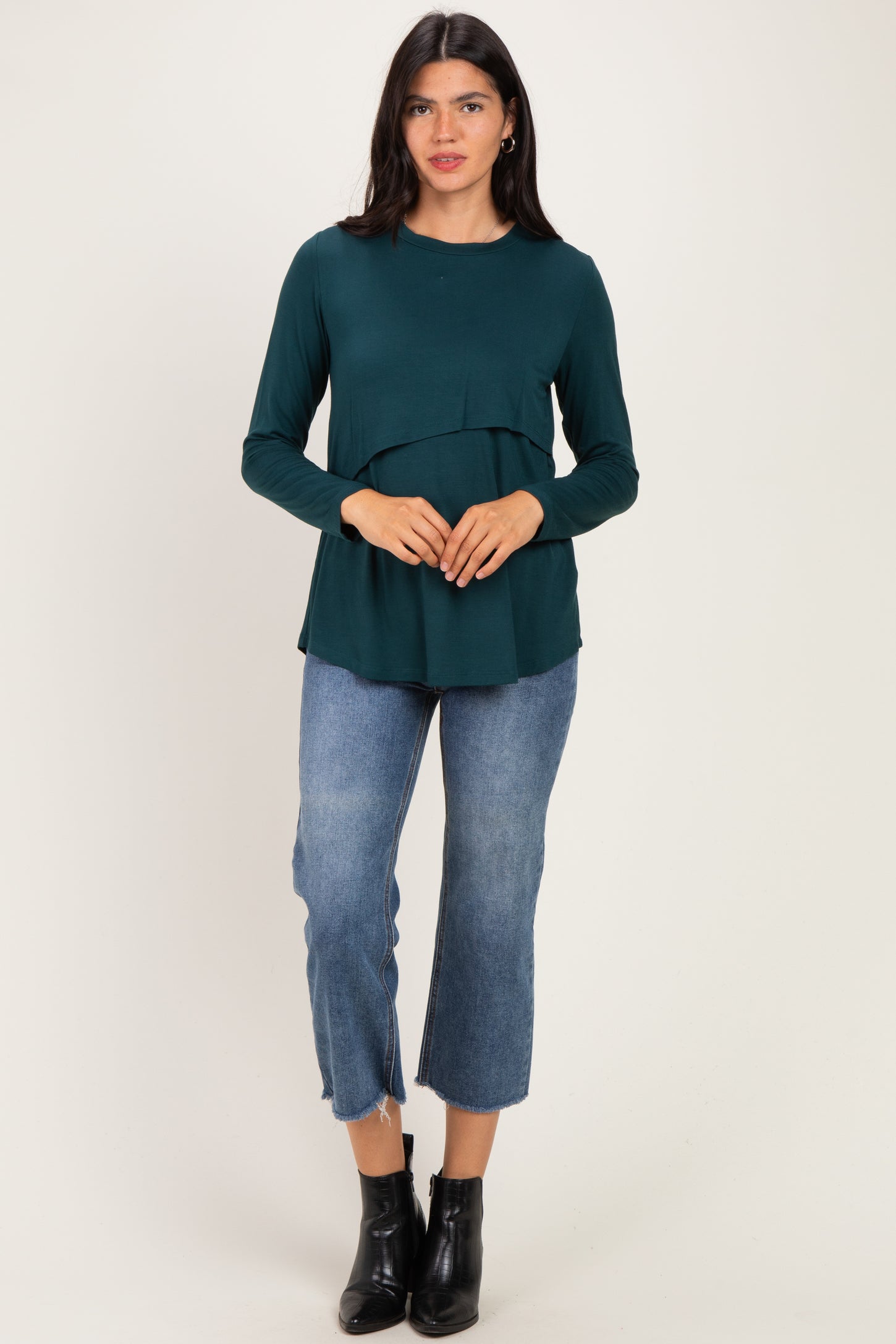 Hunter Green Nursing Lift-Up Long Sleeve Top