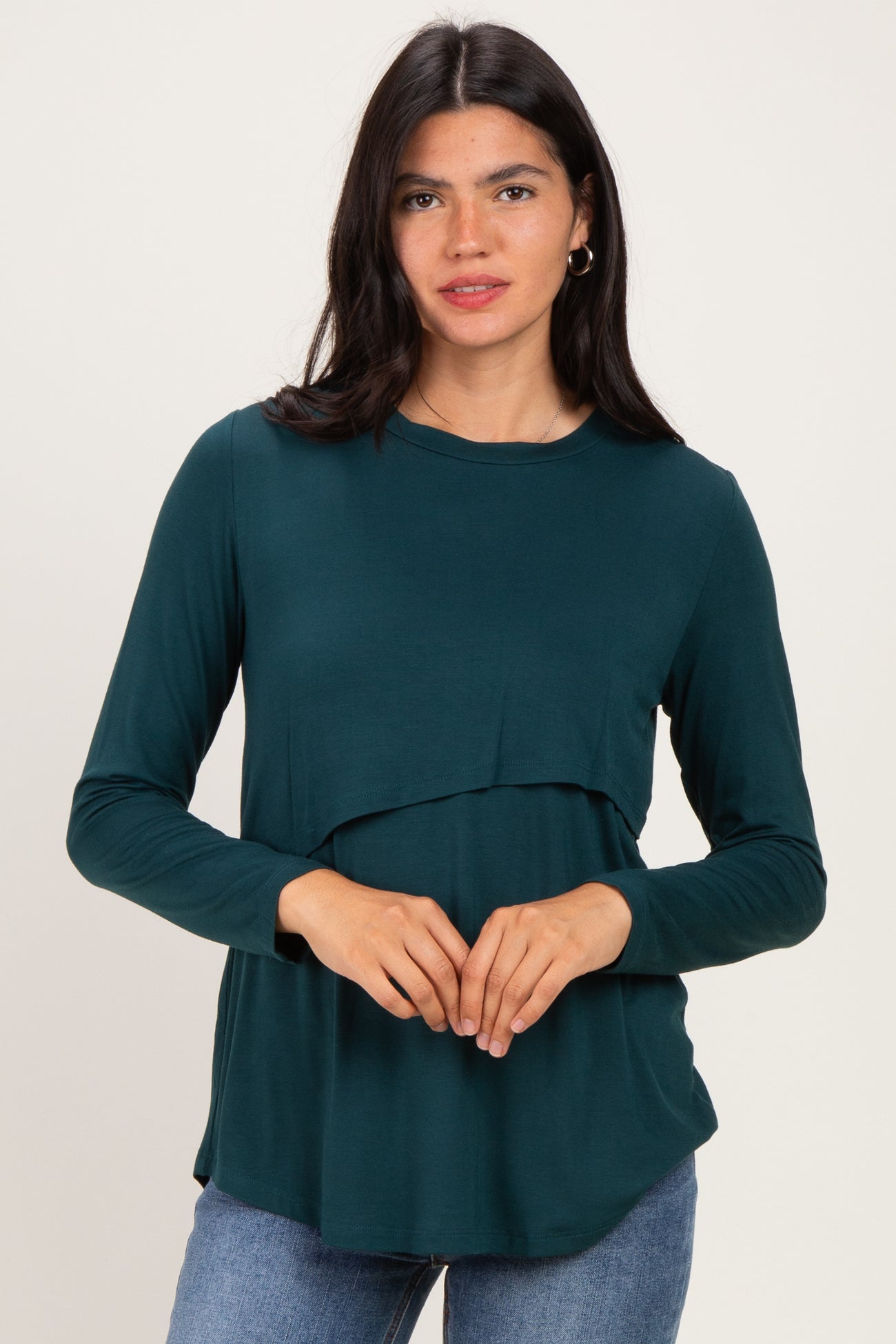 Hunter Green Nursing Lift-Up Long Sleeve Top