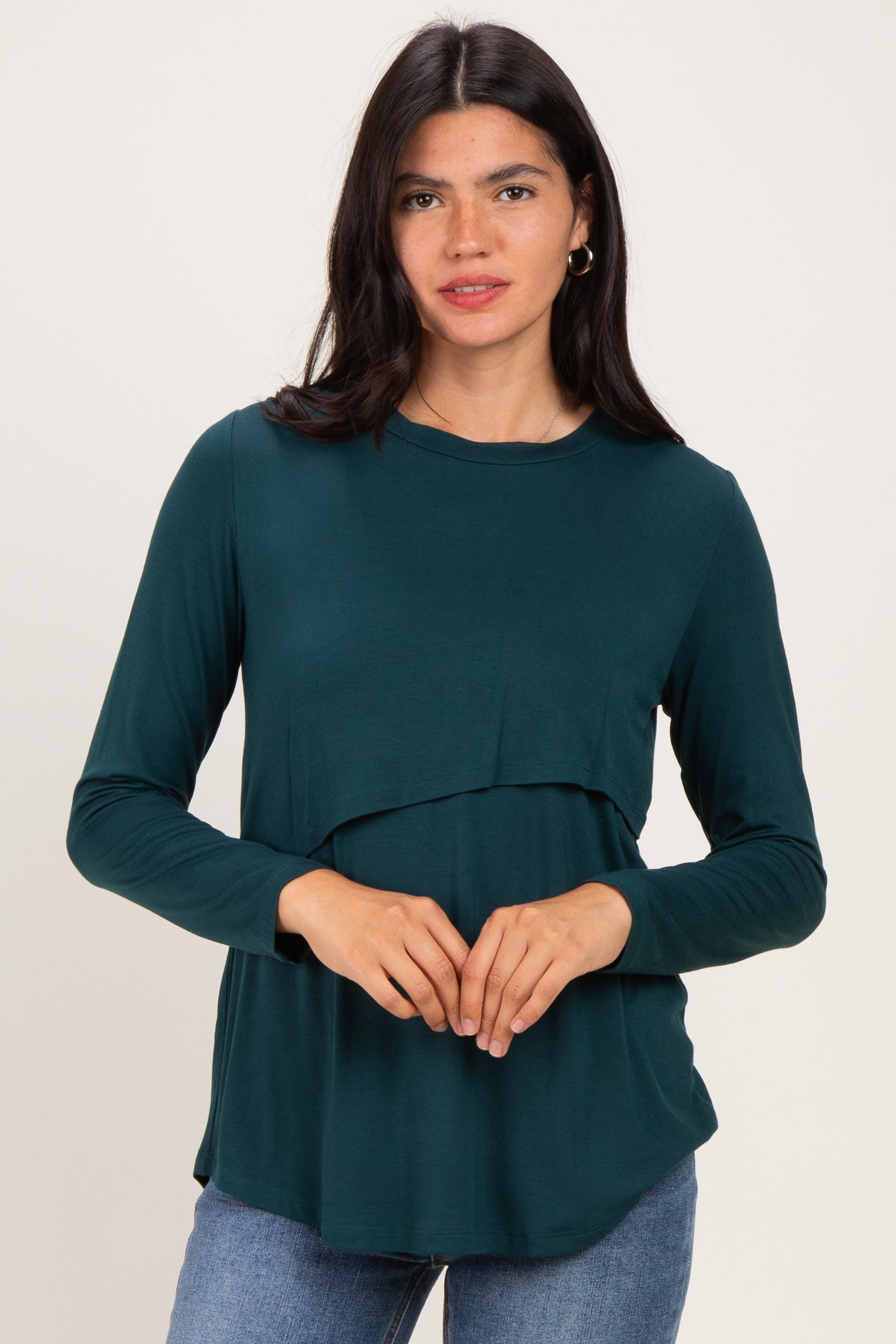 Hunter Green Nursing Lift-Up Long Sleeve Top