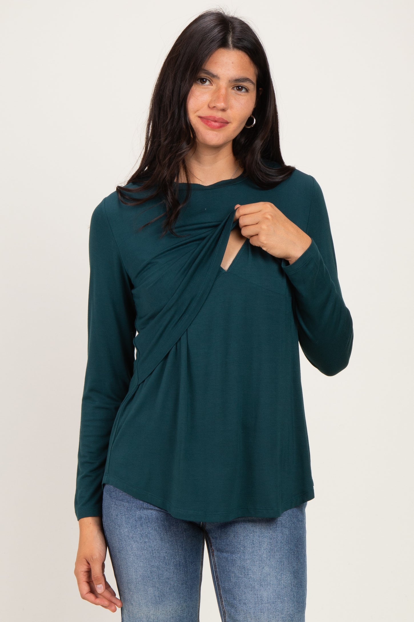 Hunter Green Nursing Lift-Up Long Sleeve Top