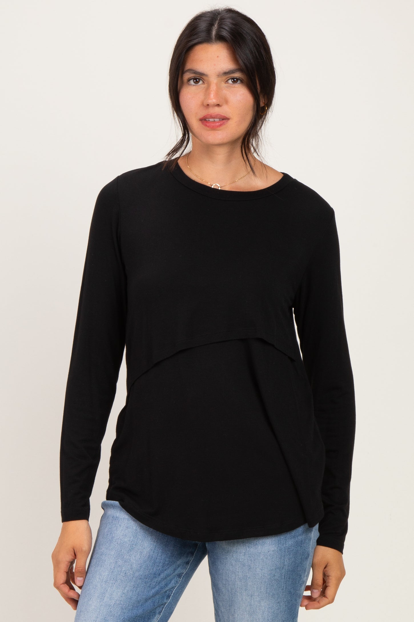 Black Nursing Lift-Up Long Sleeve Top