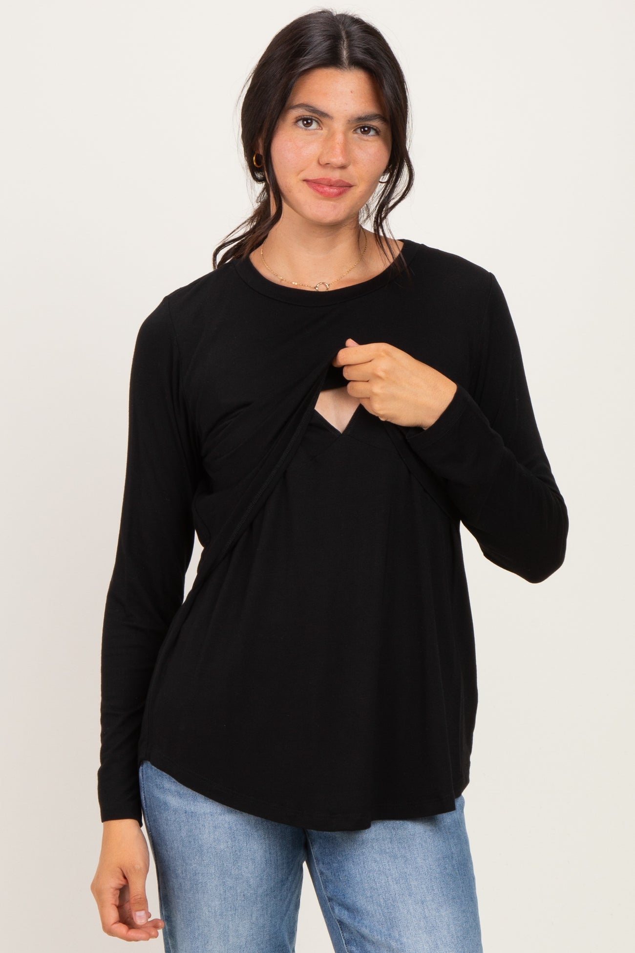 Black Nursing Lift-Up Long Sleeve Top