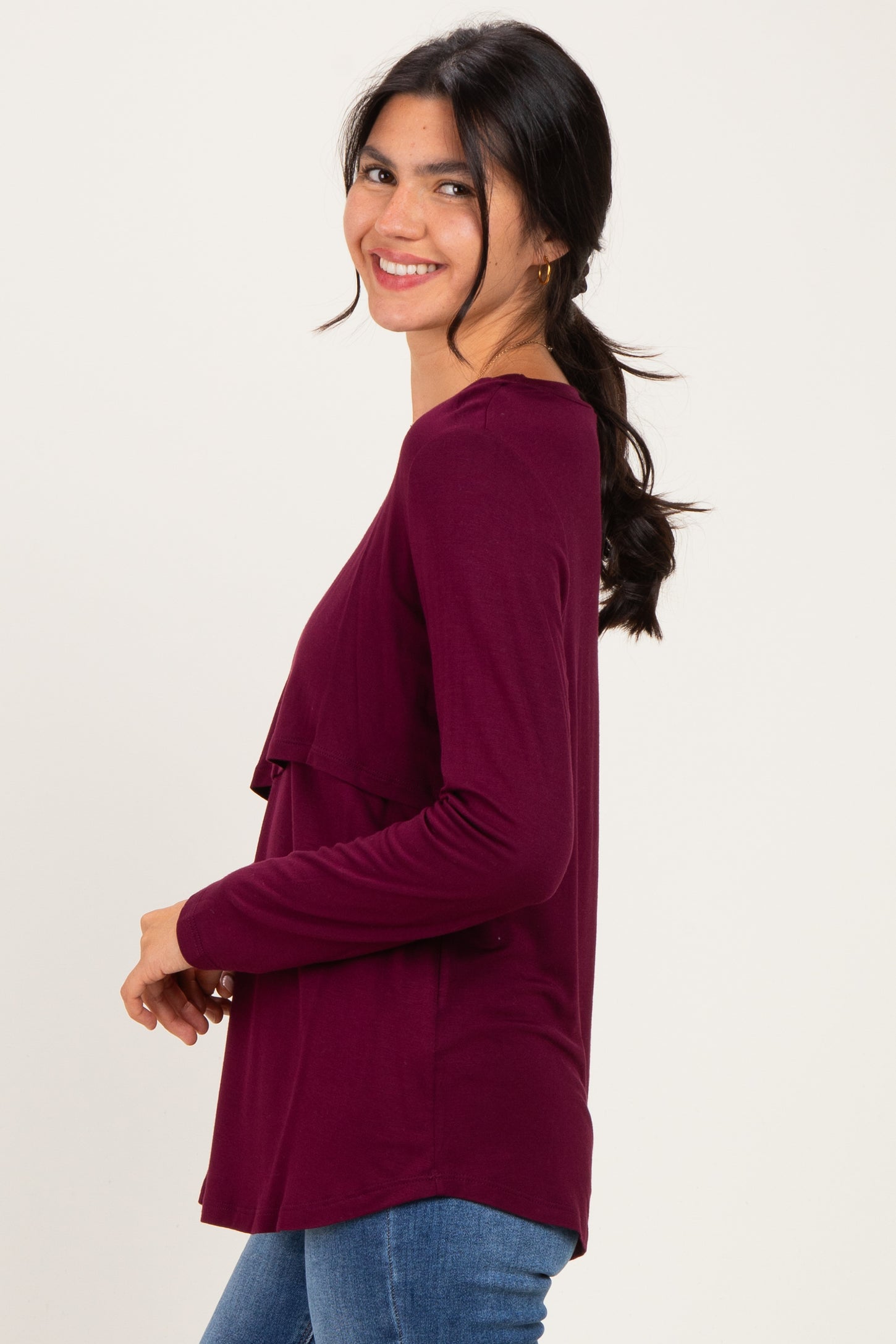 Burgundy Nursing Lift-Up Long Sleeve Top