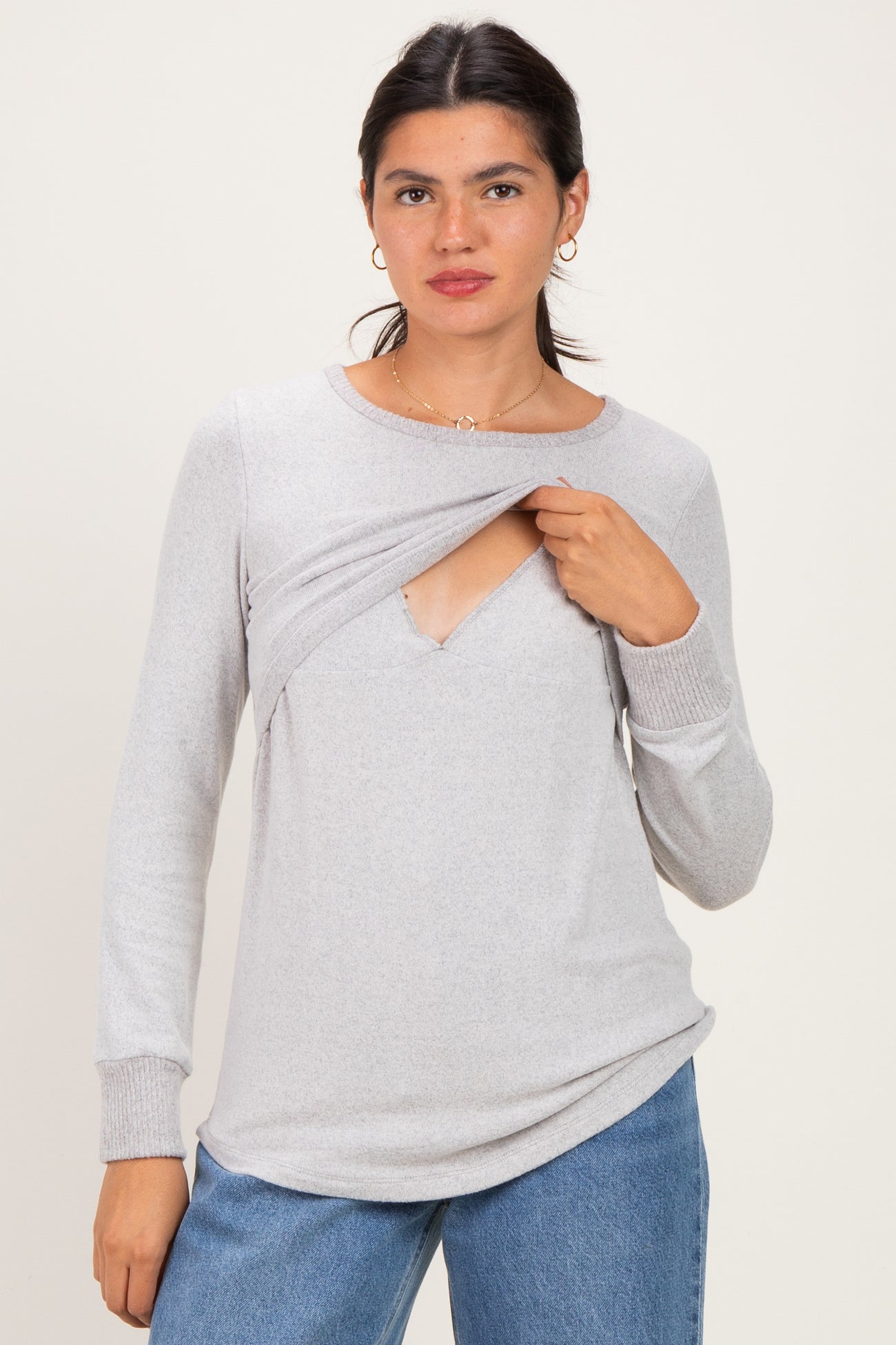 Heather Grey Nursing Layered Knit Top