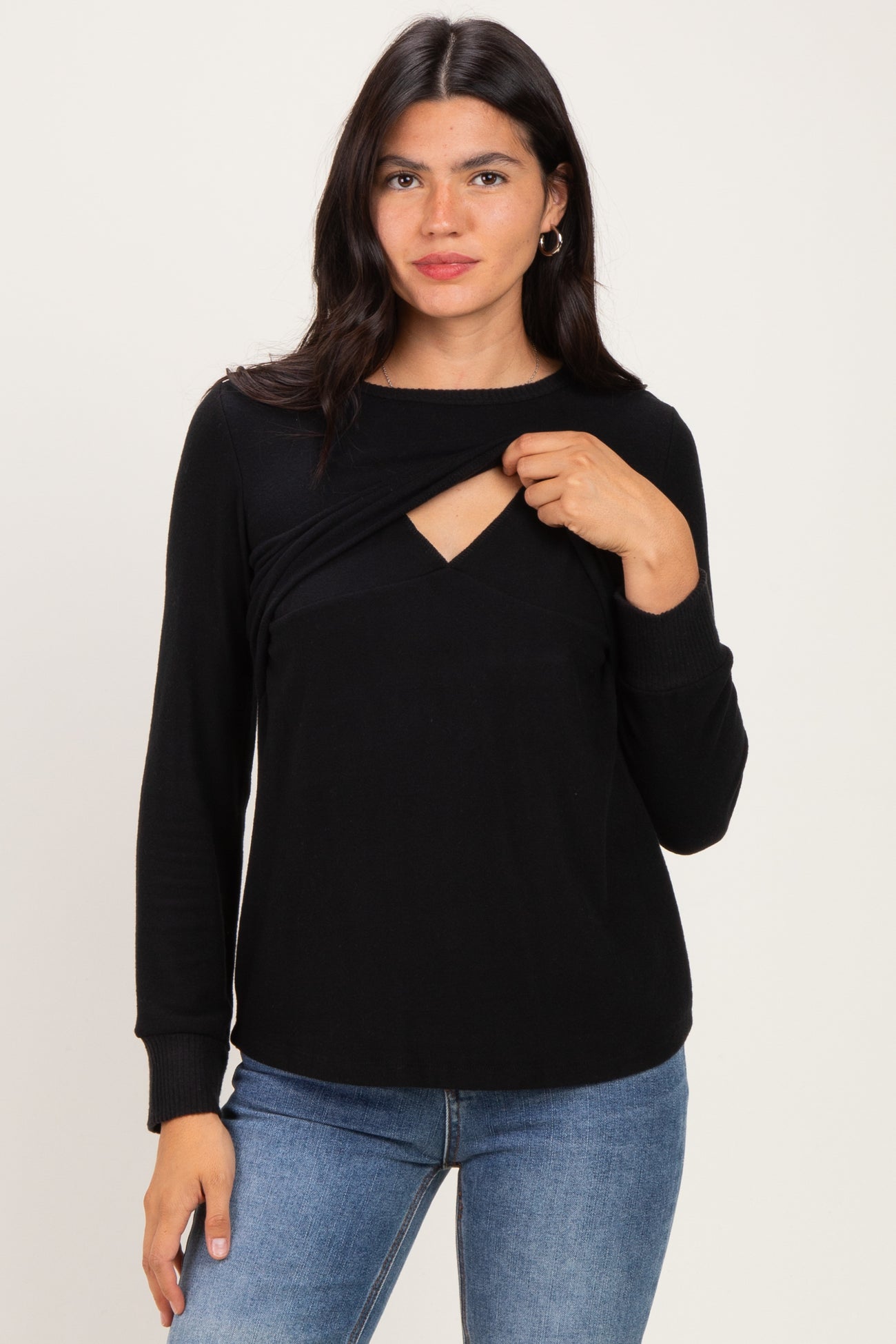 Black Nursing Layered Knit Top