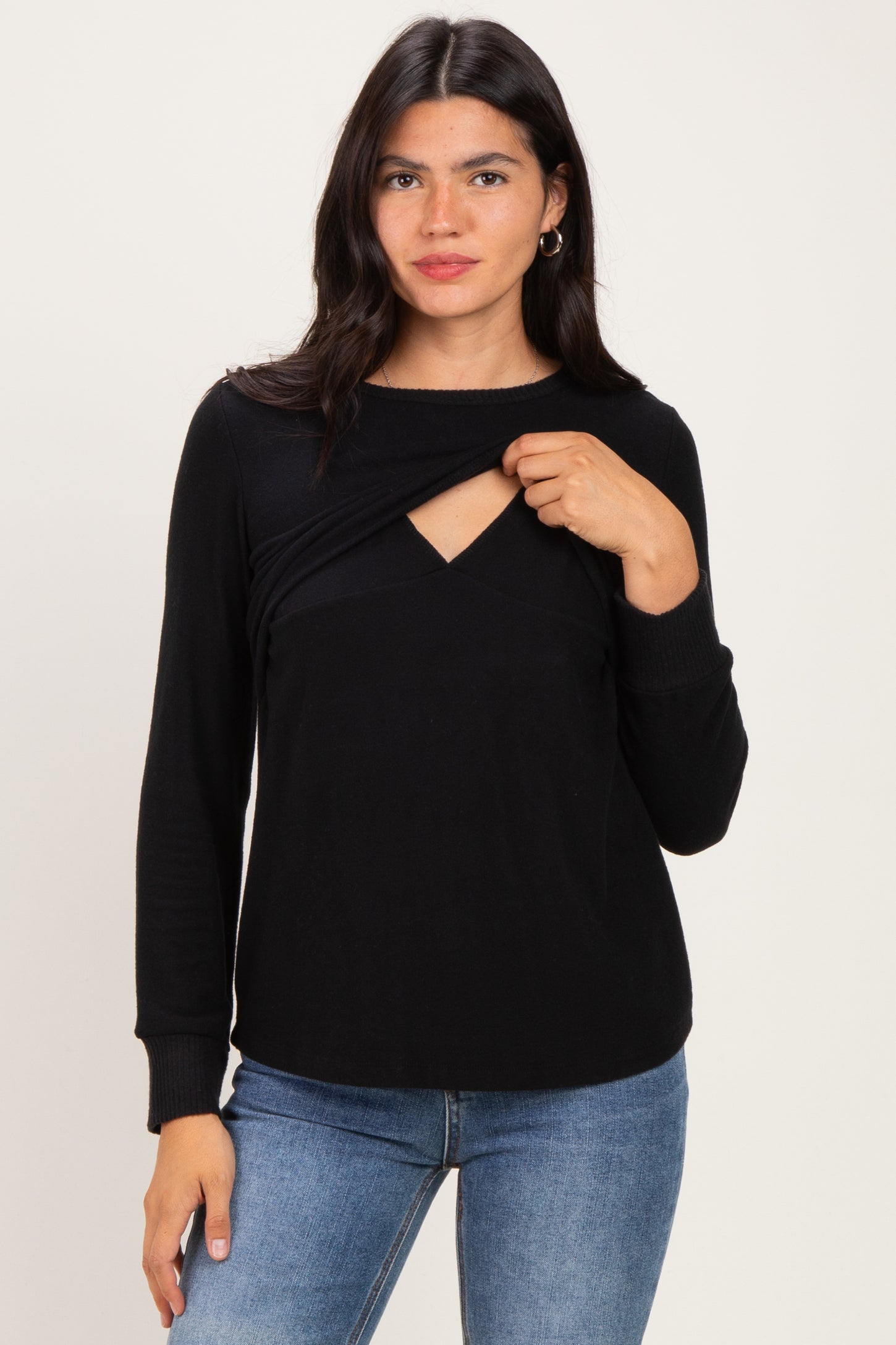Black Nursing Layered Knit Top