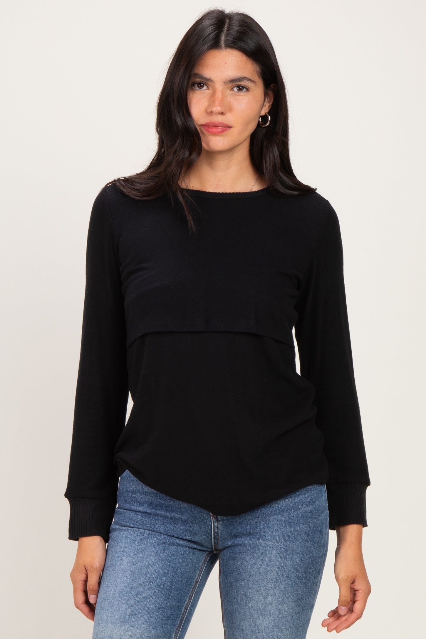 Black Nursing Layered Knit Top