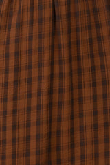 Brown Plaid Smocked Puff Sleeve Tiered Midi Dress