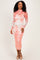Peach Floral Long Sleeve Mesh Midi Dress