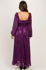 Plum Jacquard Smocked Ruffle Maternity Maxi Dress