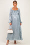 Glacier Blue Jacquard Smocked Ruffle Maternity Maxi Dress