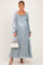Glacier Blue Jacquard Smocked Ruffle Maternity Maxi Dress