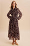 Burnt Mocha Floral Tie Neck Maxi Dress