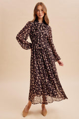 Burnt Mocha Floral Tie Neck Maxi Dress
